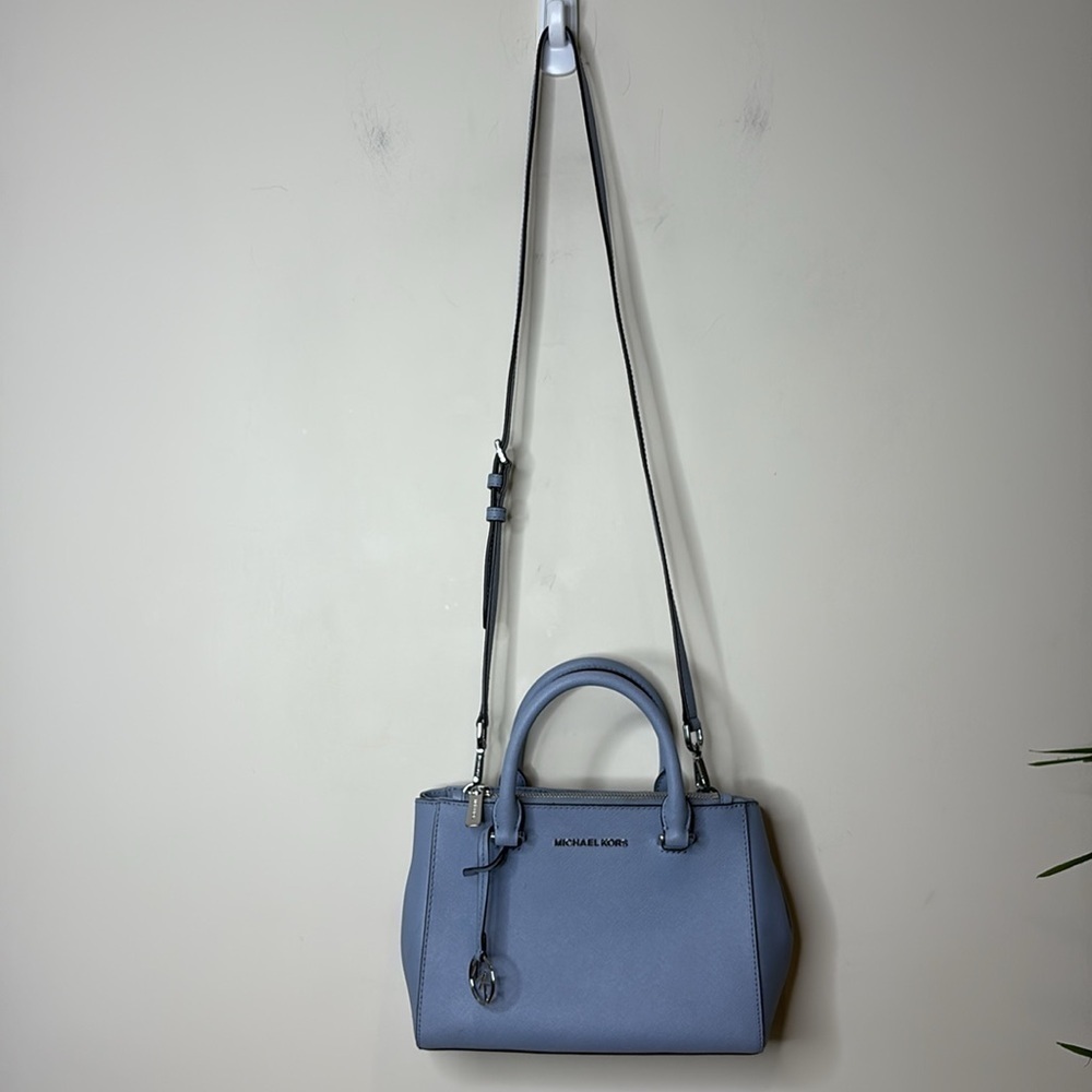 Michael Kors | Blue Sutton Saffiano Leather Removable Crossbody Satchel Bag - Picture 17 of 17